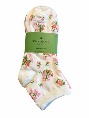Kate Spade Pink & Coral Floral Quarter Socks Head Over Heels Spade Logo 3 Pack